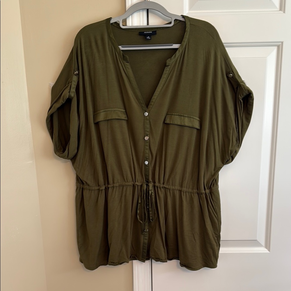 Alfani Olive Button-Front Blouse